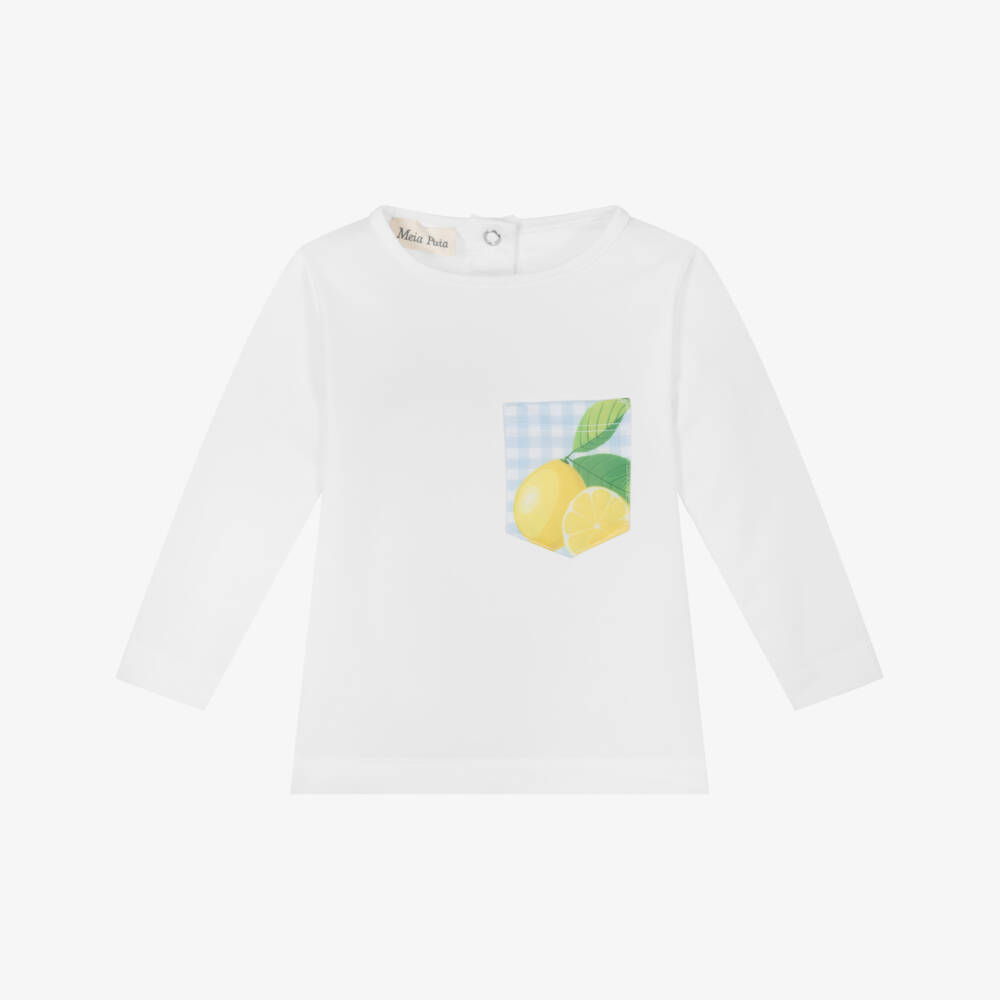 Meia Pata-Boys White Lemon Print Swim Top (UPF50+) | Childrensalon