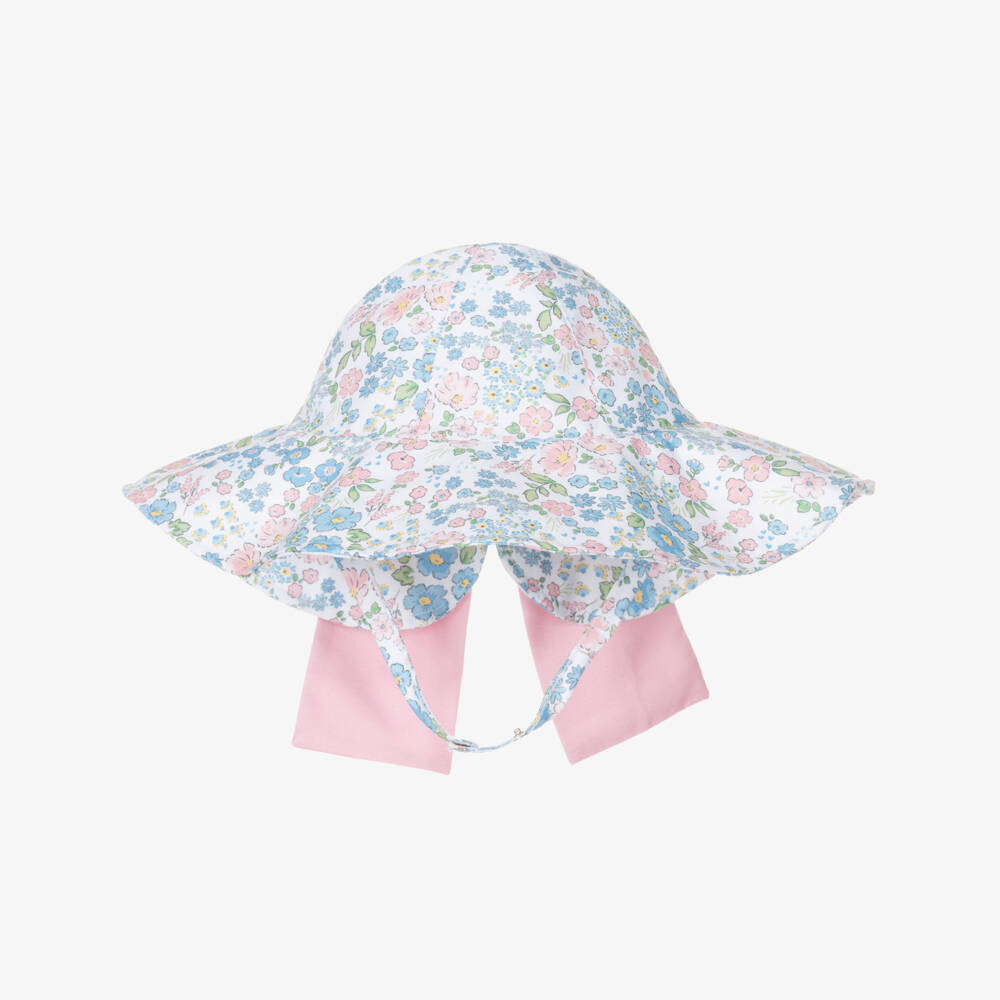 Meia Pata-Girls Blue Ditsy Floral Print Sun Hat | Childrensalon