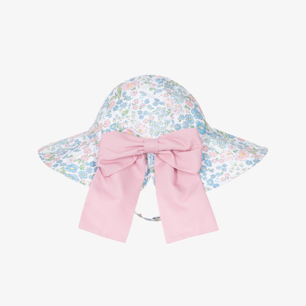 Meia Pata-Girls Blue Ditsy Floral Print Sun Hat | Childrensalon