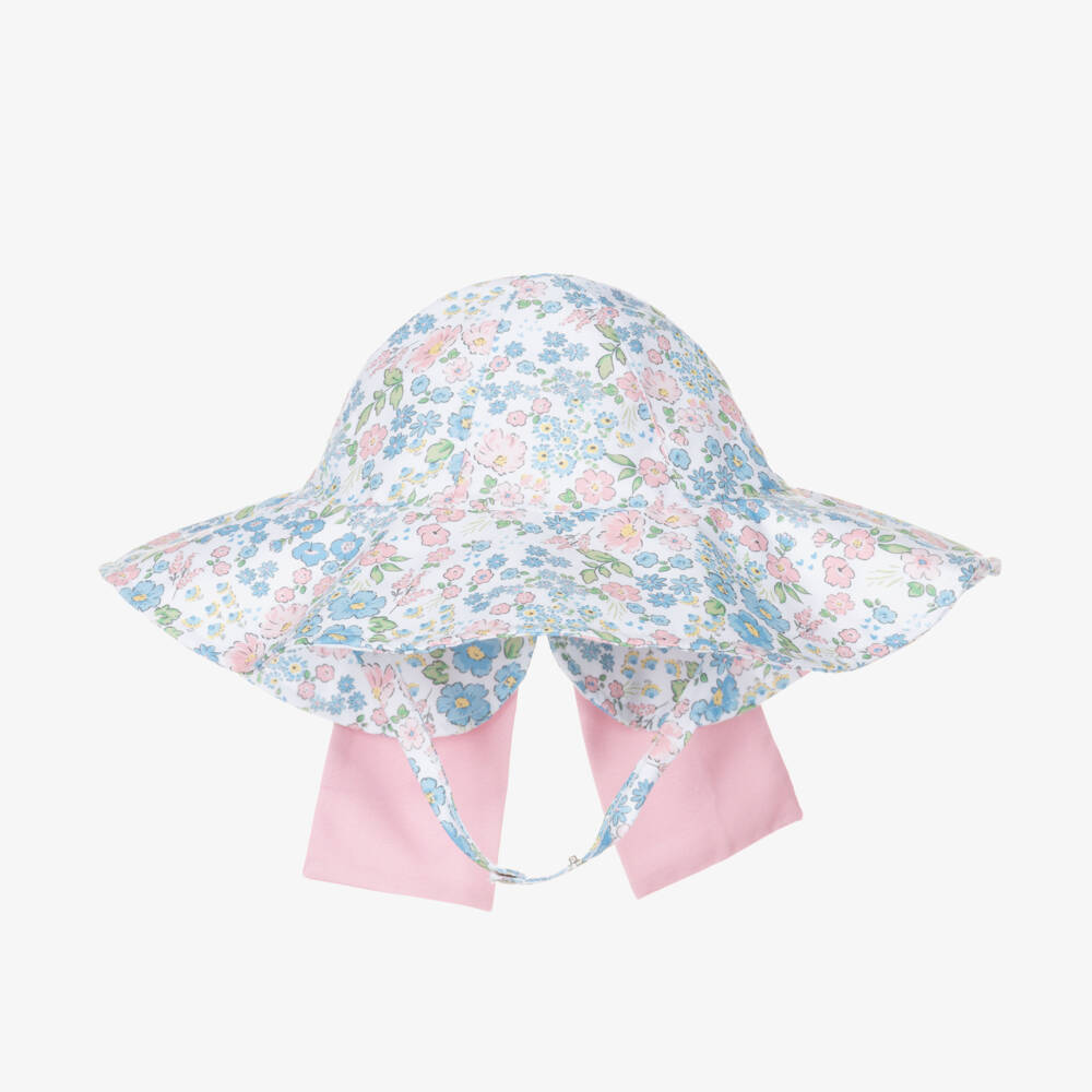 Meia Pata-Girls Blue Ditsy Floral Print Sun Hat | Childrensalon