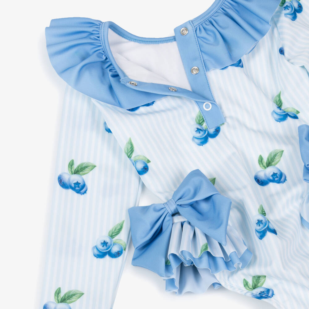 Meia Pata-Girls Blue Striped Swimsuit (UPF50+) | Childrensalon