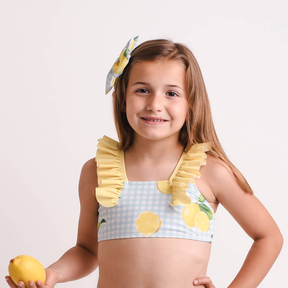 Meia Pata-Girls Blue & Yellow Lemon Bikini (UPF50+) | Childrensalon