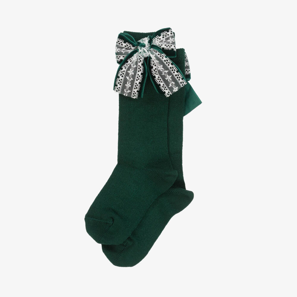 Meia Pata-Гольфы зелёные с кружевными бантами для девочек | Childrensalon