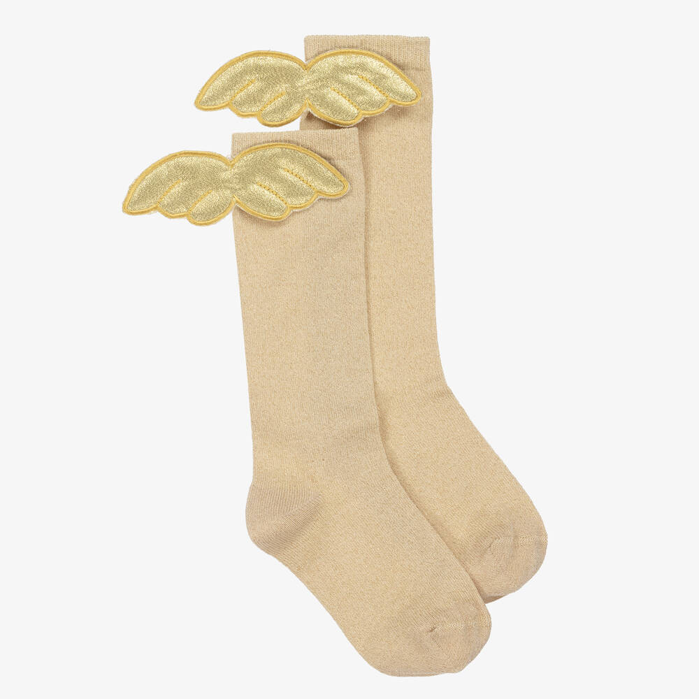 Meia Pata-Girls Gold Angel Wing Knee High Socks | Childrensalon