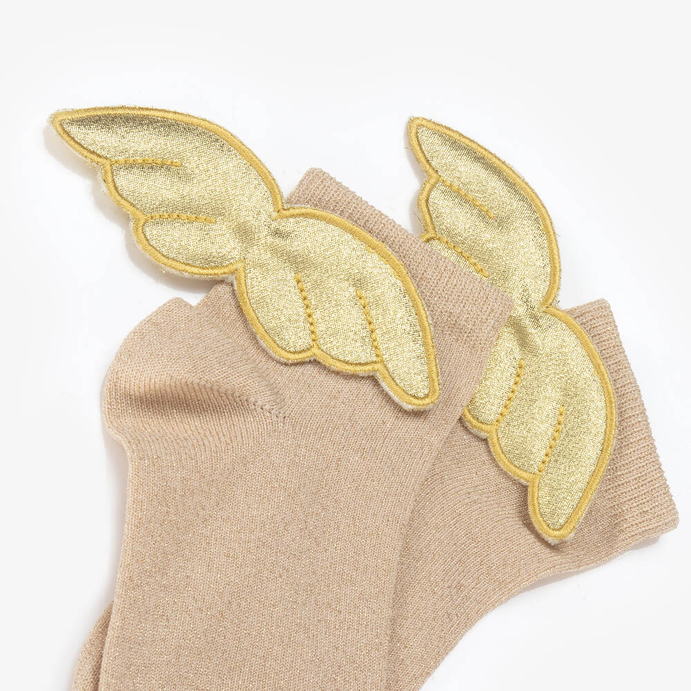 Meia Pata-Girls Gold Angel Wing Socks | Childrensalon
