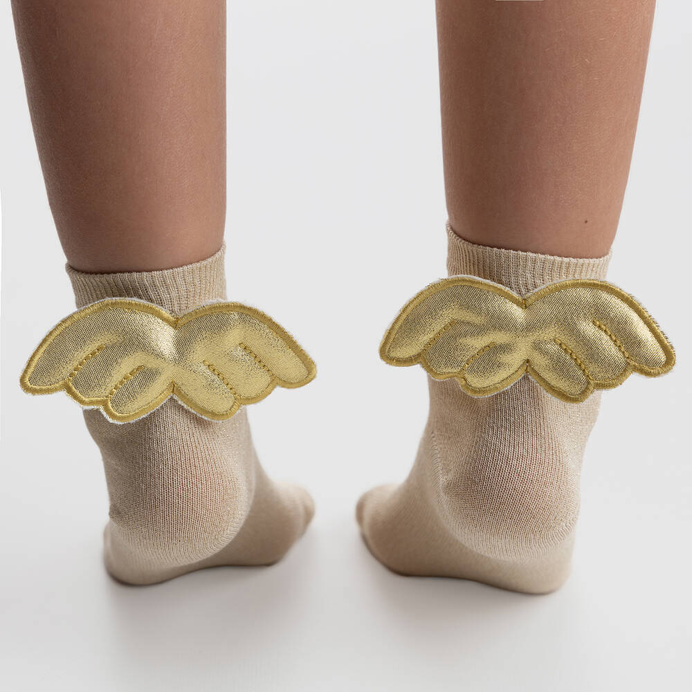 Meia Pata-Girls Gold Angel Wing Socks | Childrensalon