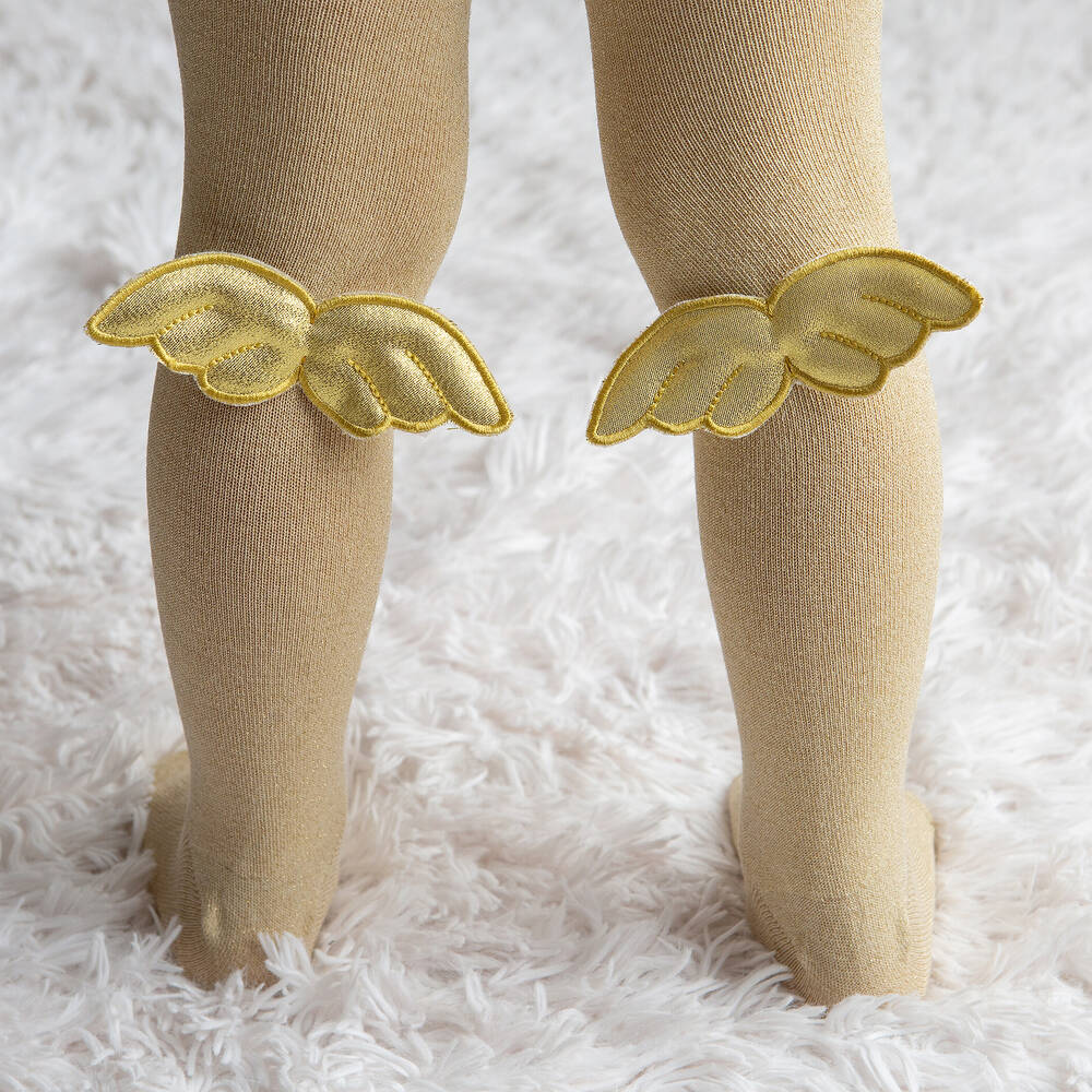 Meia Pata-Girls Gold Angel Wing Tights | Childrensalon
