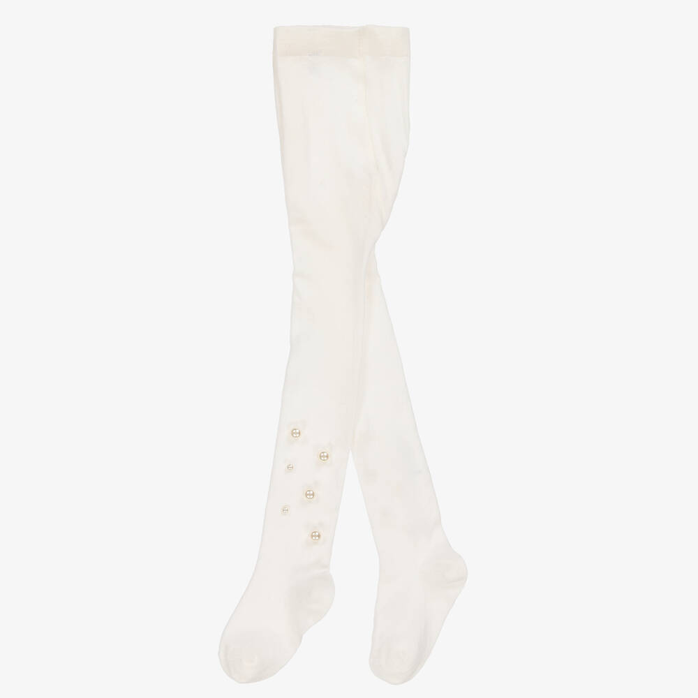 Meia Pata-Girls Ivory Pearl Tights | Childrensalon