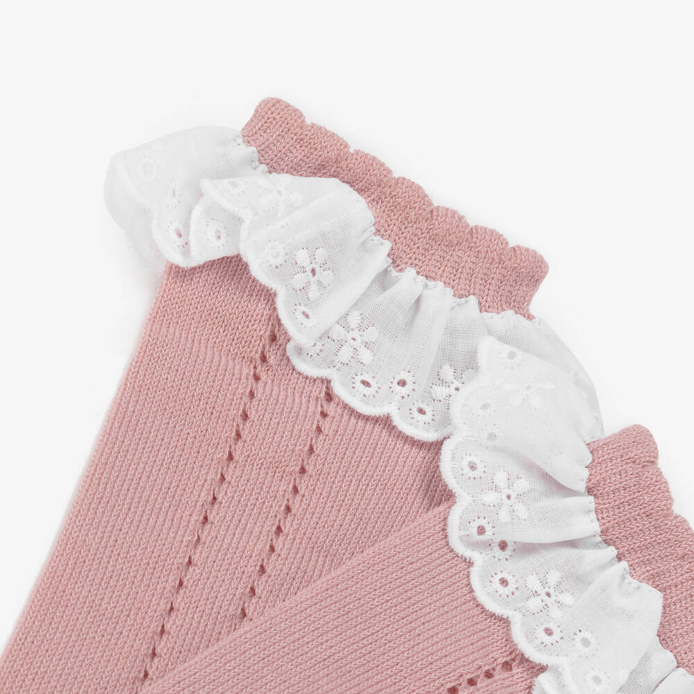 Meia Pata-Girls Pink Frilly Knee High Socks | Childrensalon