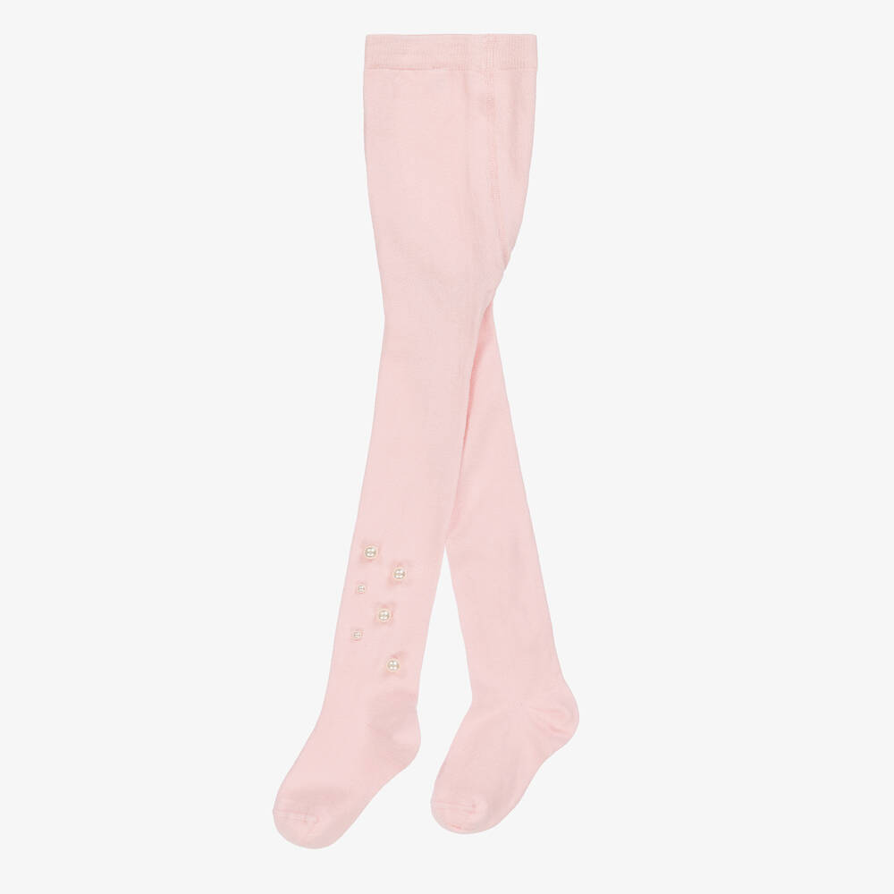 Meia Pata-Girls Pink Pearl Tights | Childrensalon