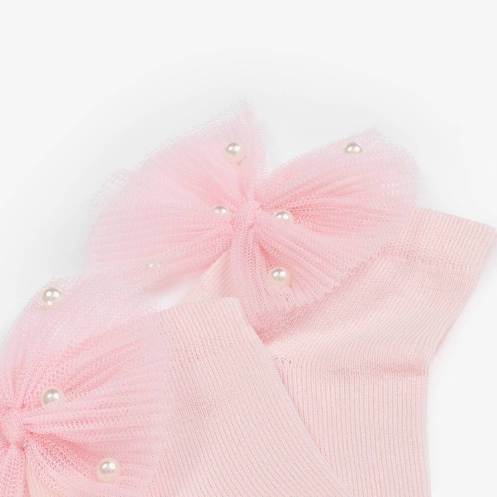 Meia Pata-Girls Pink Tulle Bow Socks | Childrensalon