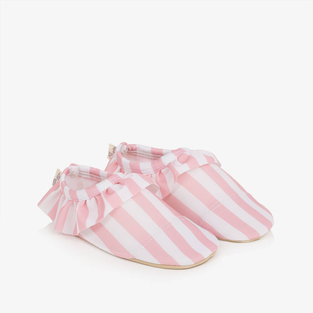 Meia Pata-Girls Pink & White Striped Aqua Shoes (UPF50+) | Childrensalon