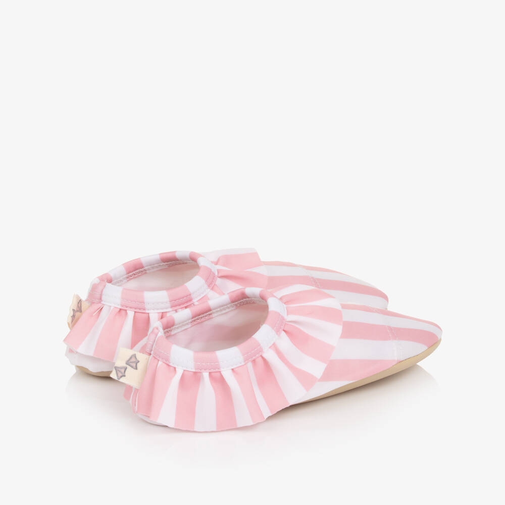 Meia Pata-حذاء شاطئ مقلم لون زهري وأبيض للبنات (UPF50+) | Childrensalon