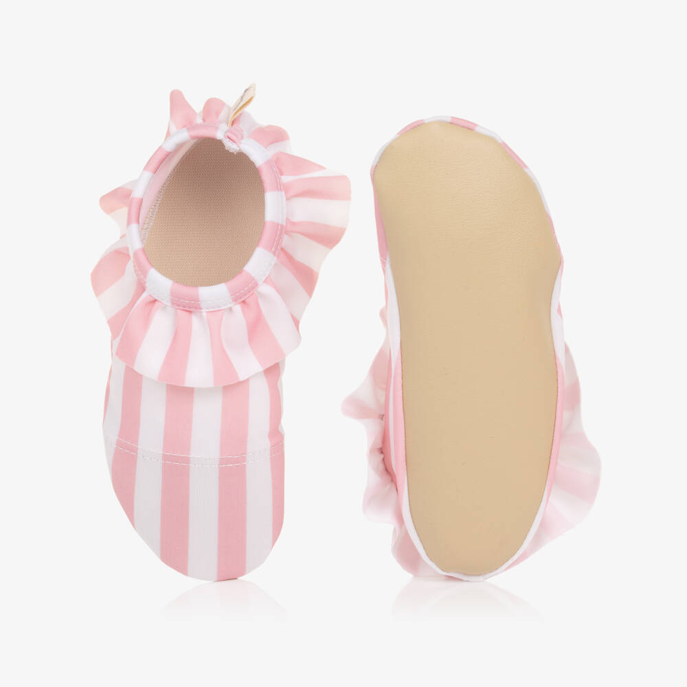 Meia Pata-حذاء شاطئ مقلم لون زهري وأبيض للبنات (UPF50+) | Childrensalon