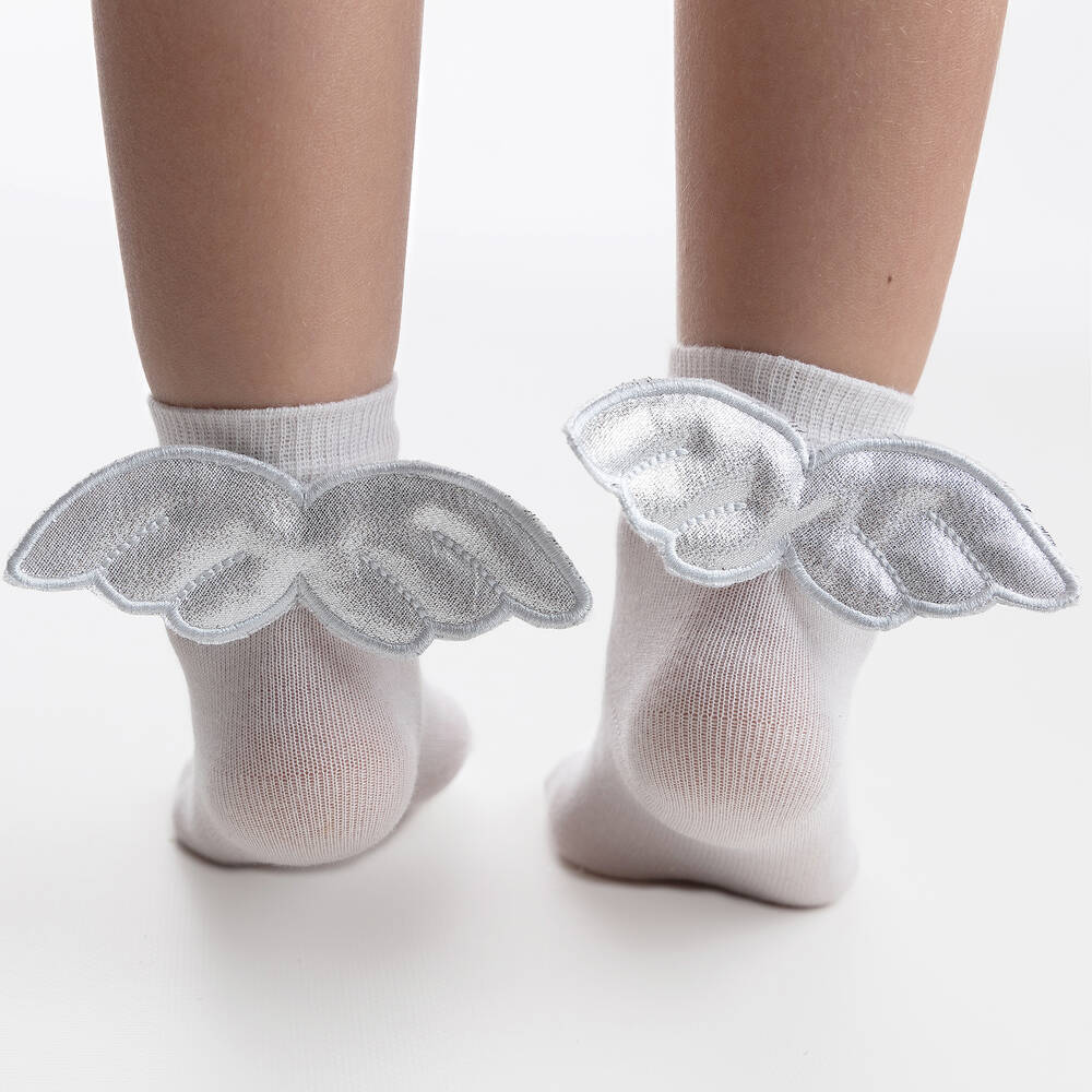Meia Pata-جوارب بأجنحة لون فضي للبنات | Childrensalon
