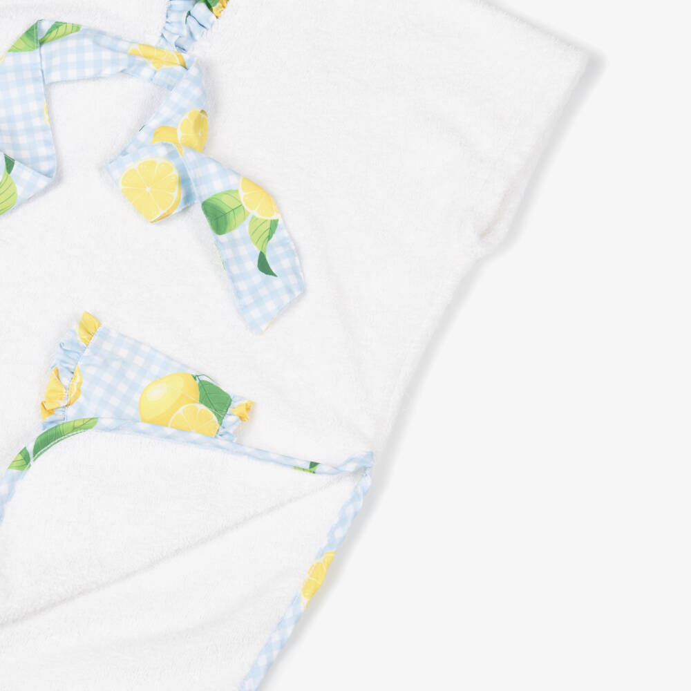 Meia Pata-Girls White & Blue Ruffle Poncho Towel | Childrensalon