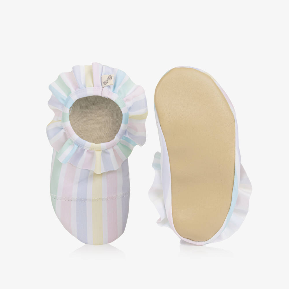 Meia Pata-Girls White & Pastel Striped Aqua Shoes (UPF50+) | Childrensalon