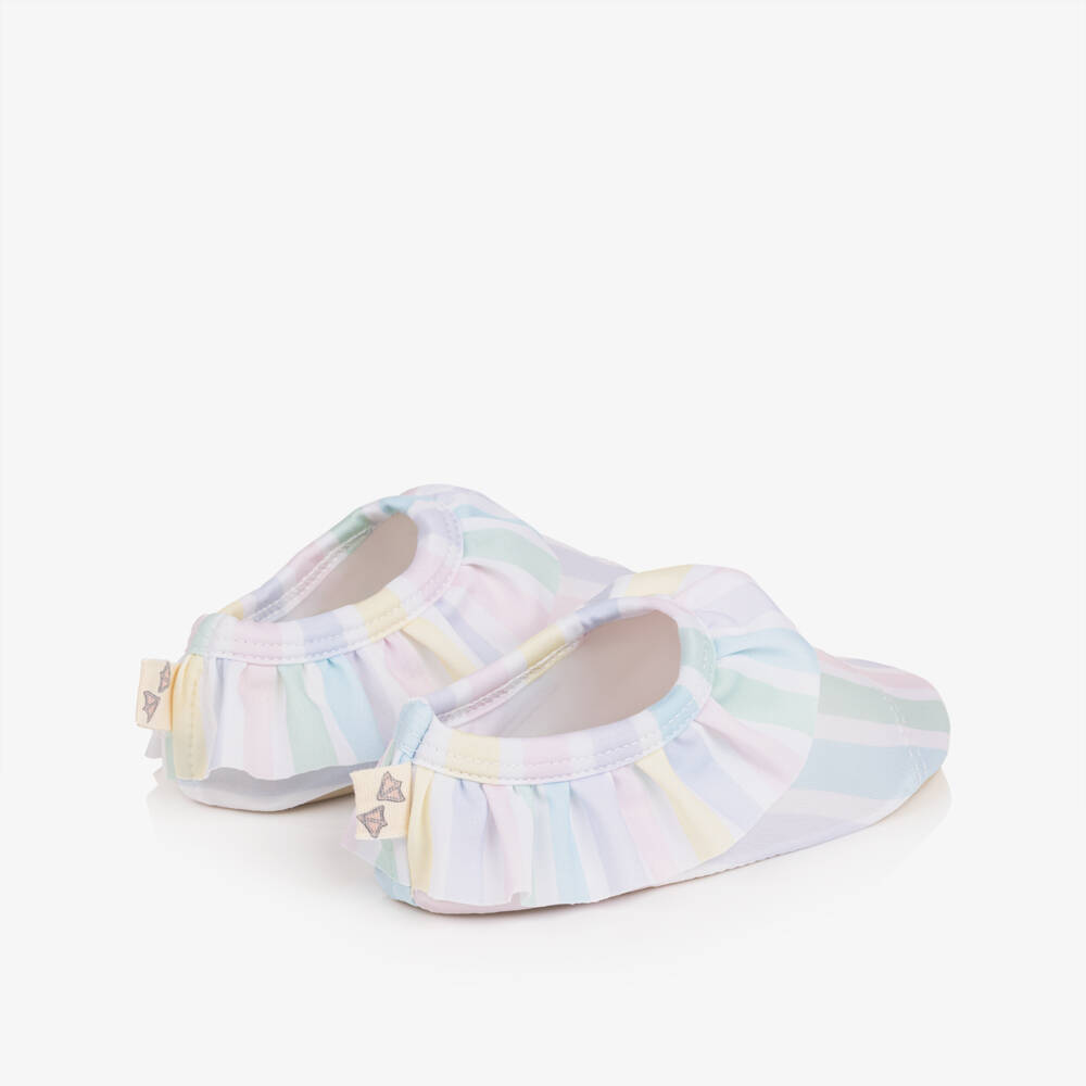 Meia Pata-Girls White & Pastel Striped Aqua Shoes (UPF50+) | Childrensalon