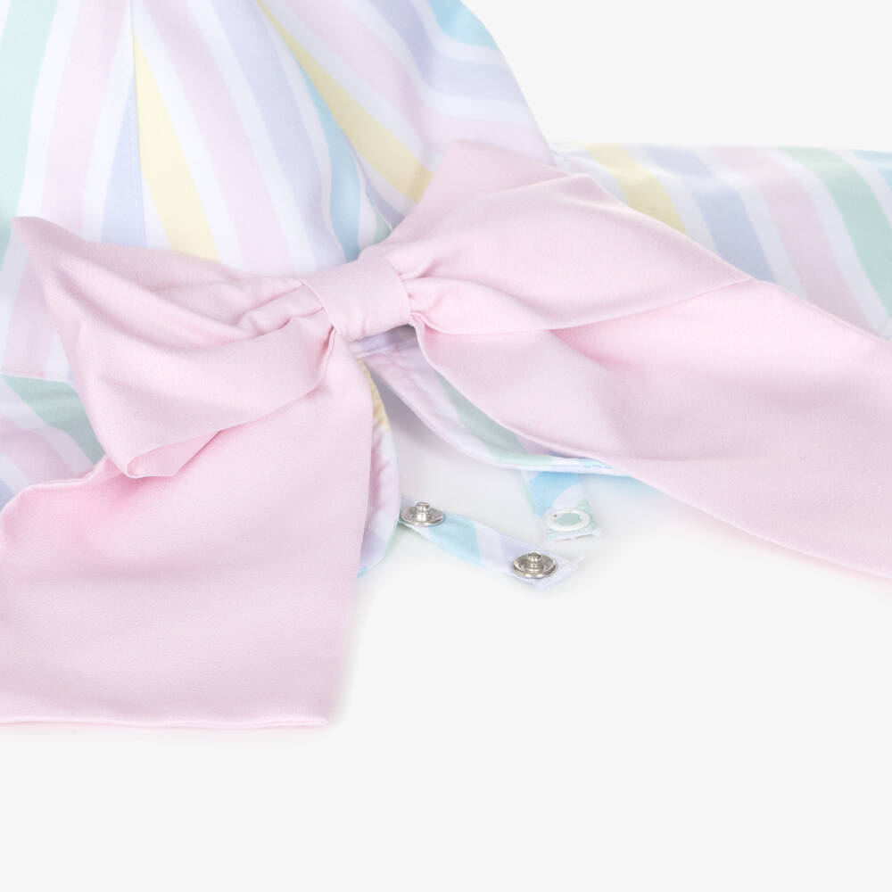 Meia Pata-Girls White & Pastel Striped Sun Hat | Childrensalon