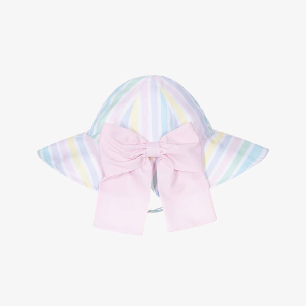 Meia Pata-Girls White & Pastel Striped Sun Hat | Childrensalon