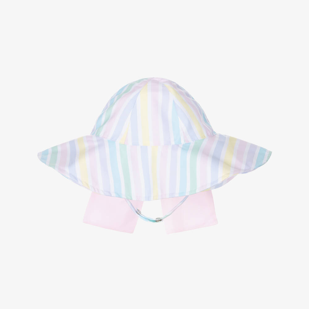 Meia Pata-Girls White & Pastel Striped Sun Hat | Childrensalon