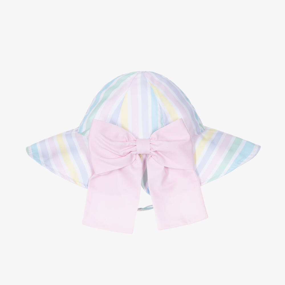 Meia Pata-Girls White & Pastel Striped Sun Hat | Childrensalon