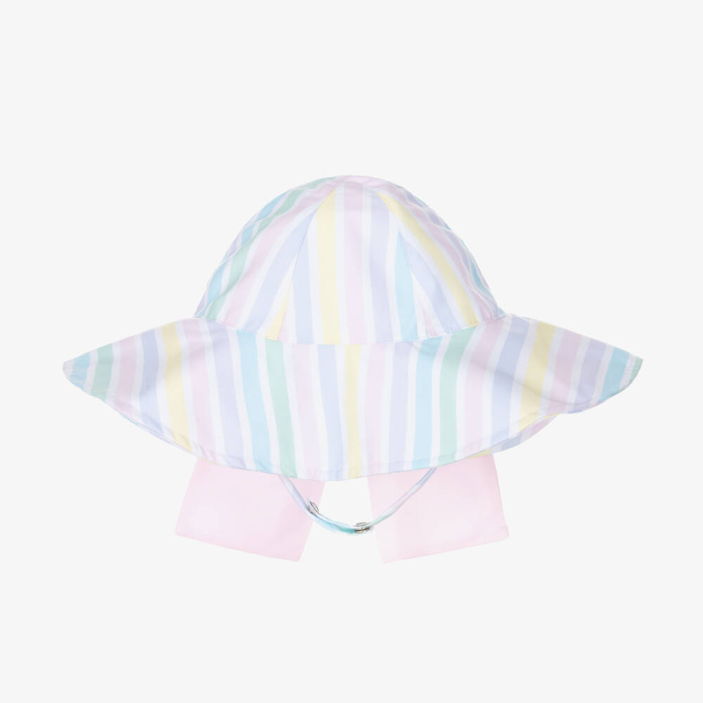 Meia Pata-Girls White & Pastel Striped Sun Hat | Childrensalon