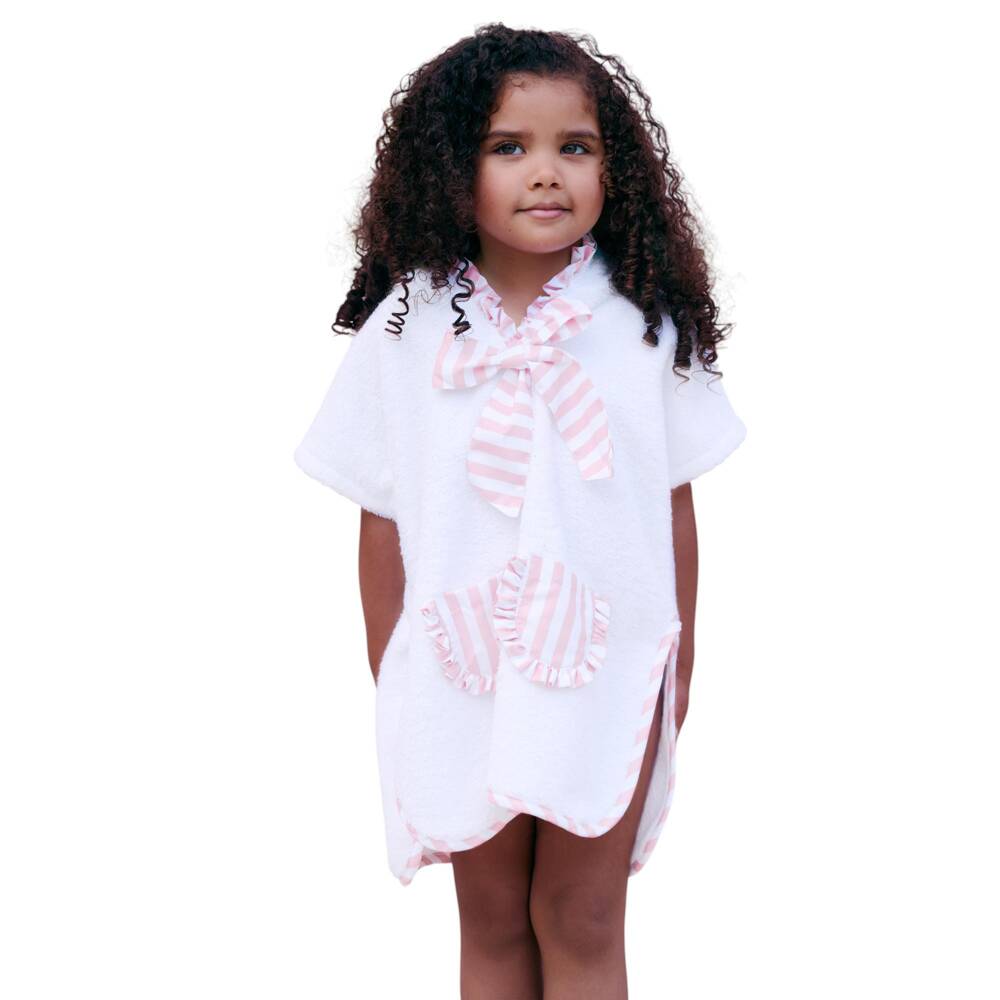 Meia Pata-Girls White & Pink Ruffle Poncho Towel | Childrensalon