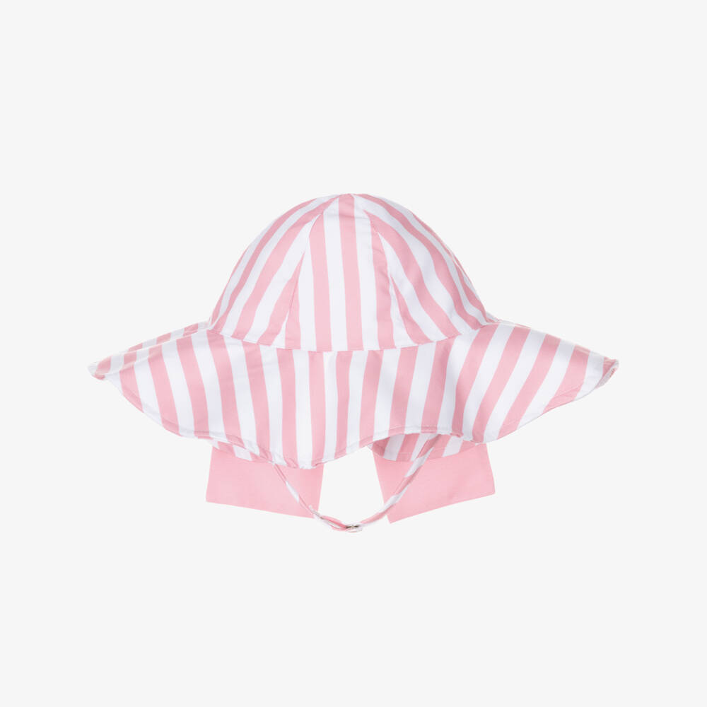 Meia Pata-Girls White & Pink Striped Sun Hat | Childrensalon