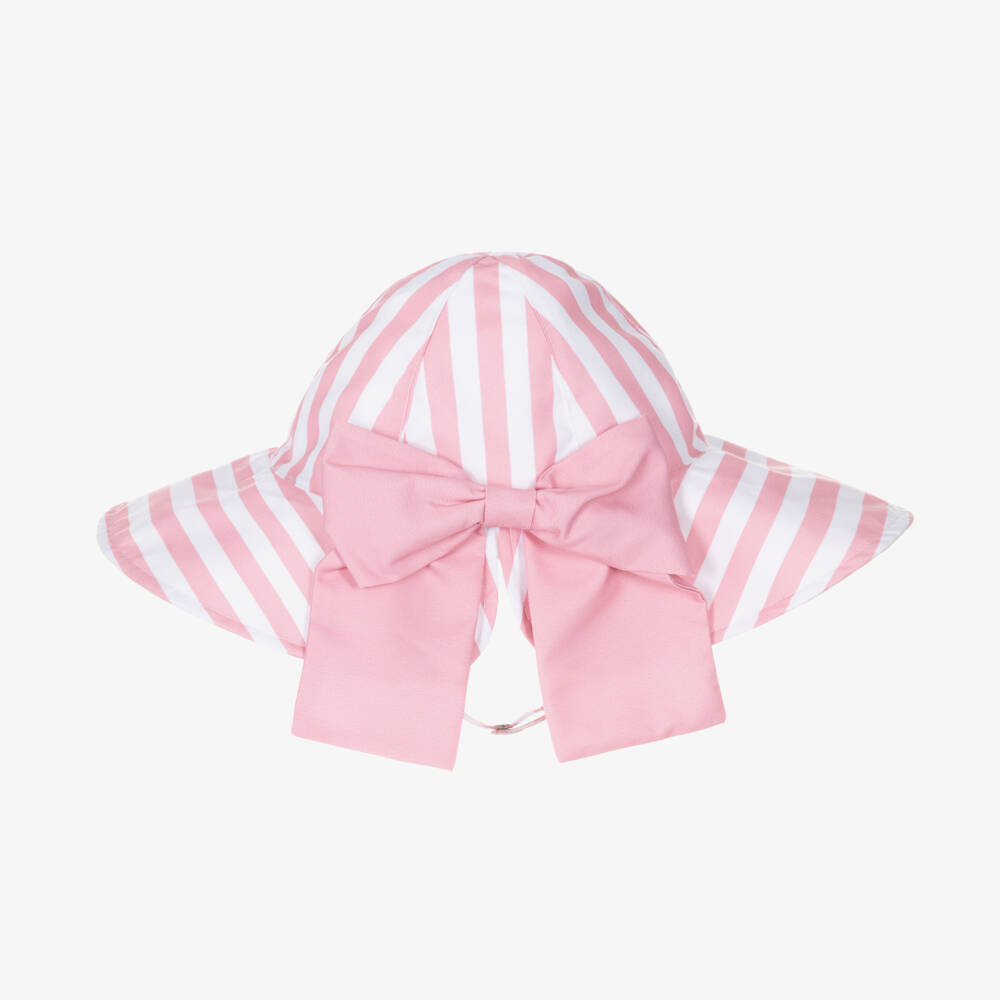 Meia Pata-Girls White & Pink Striped Sun Hat | Childrensalon