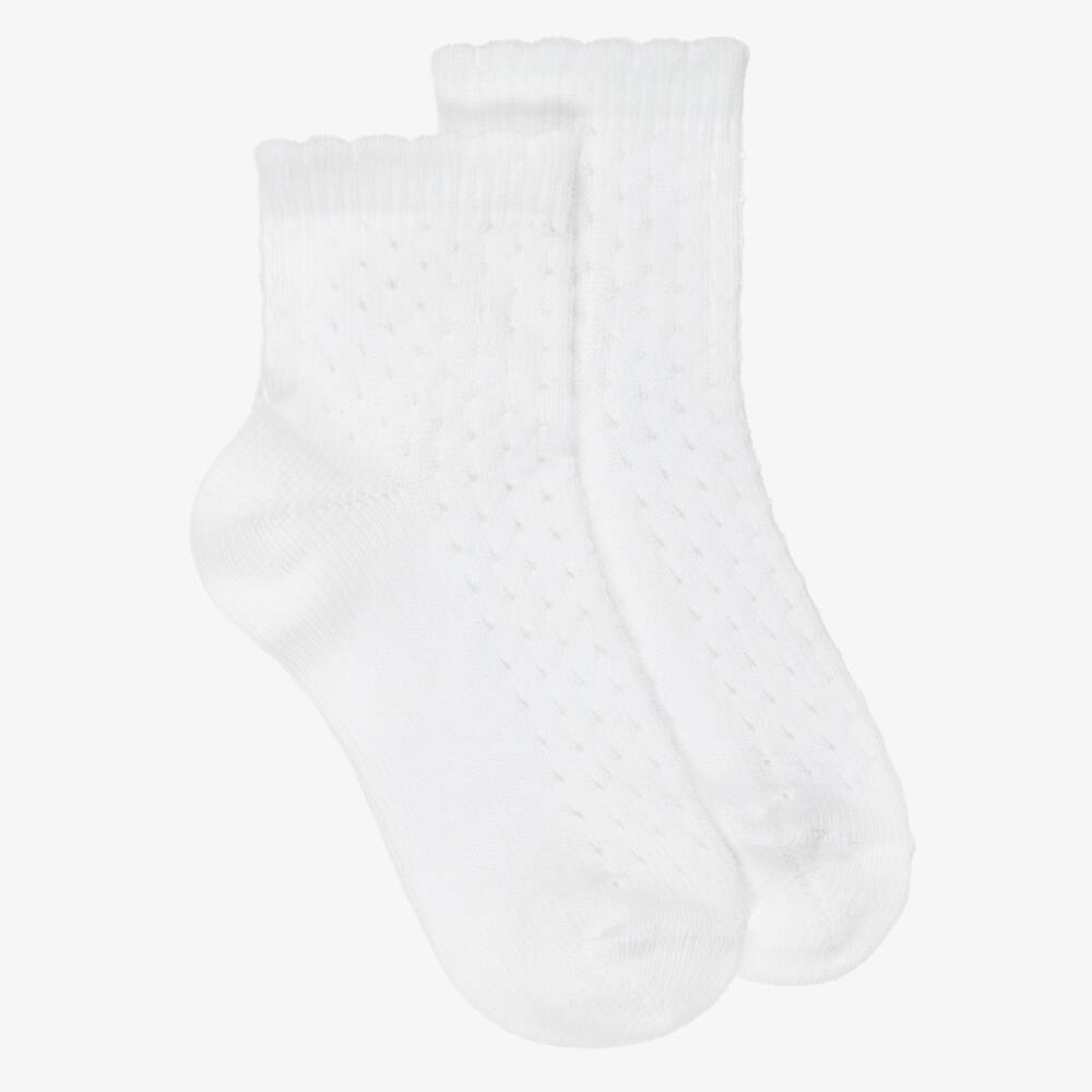 Meia Pata-Girls White Pointelle Ankle Socks | Childrensalon