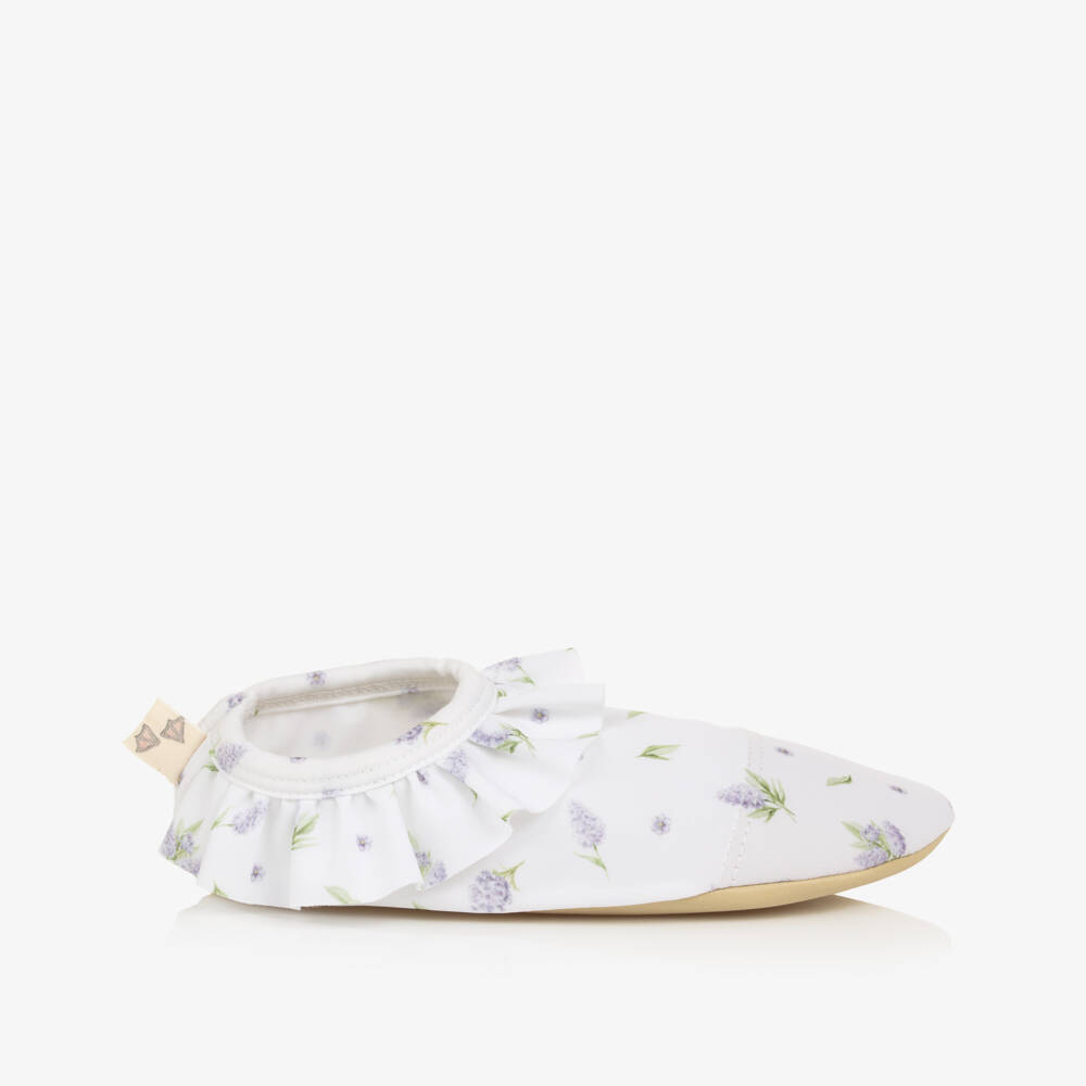 Meia Pata-Girls White & Purple Floral Aqua Shoes (UPF50+) | Childrensalon