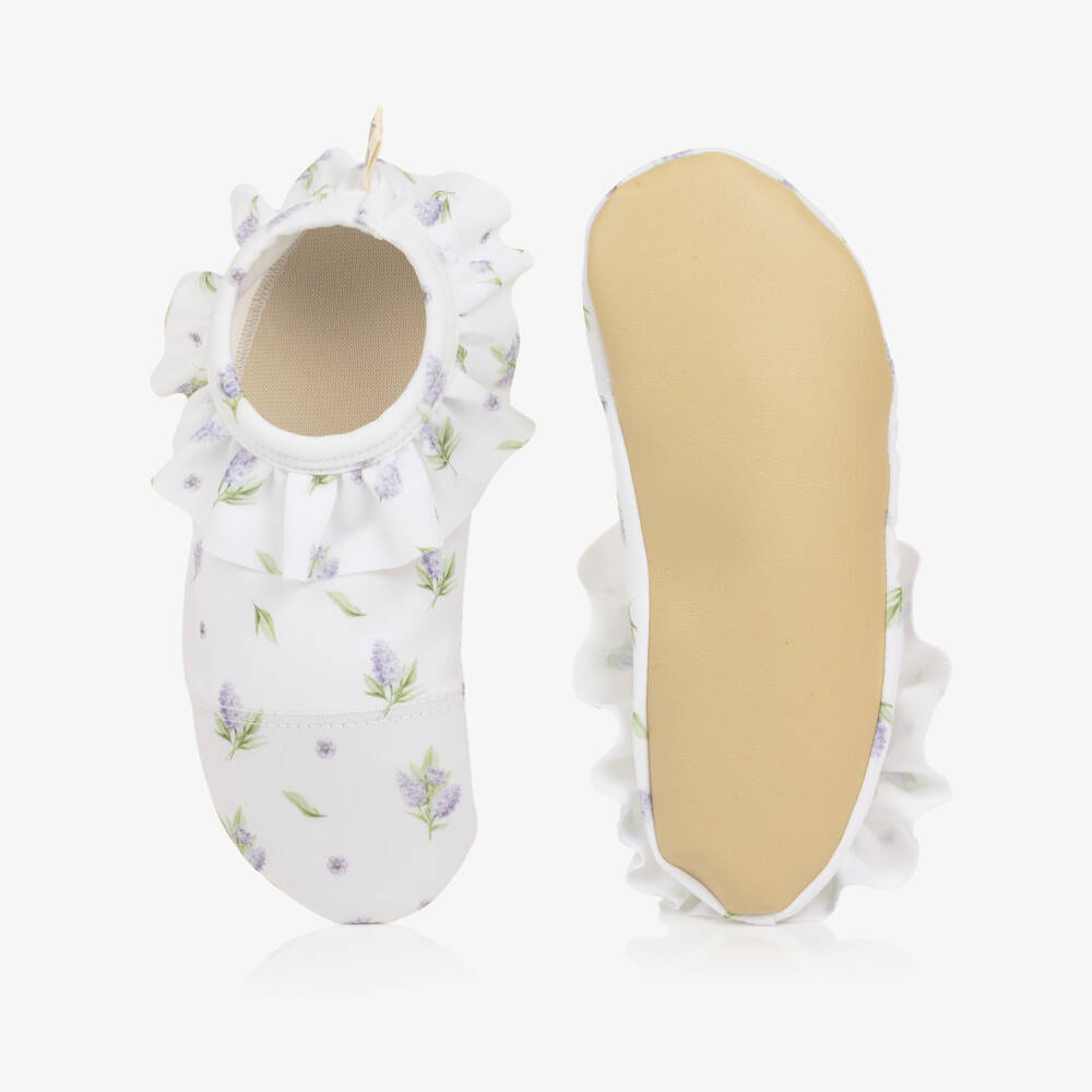 Meia Pata-Girls White & Purple Floral Aqua Shoes (UPF50+) | Childrensalon