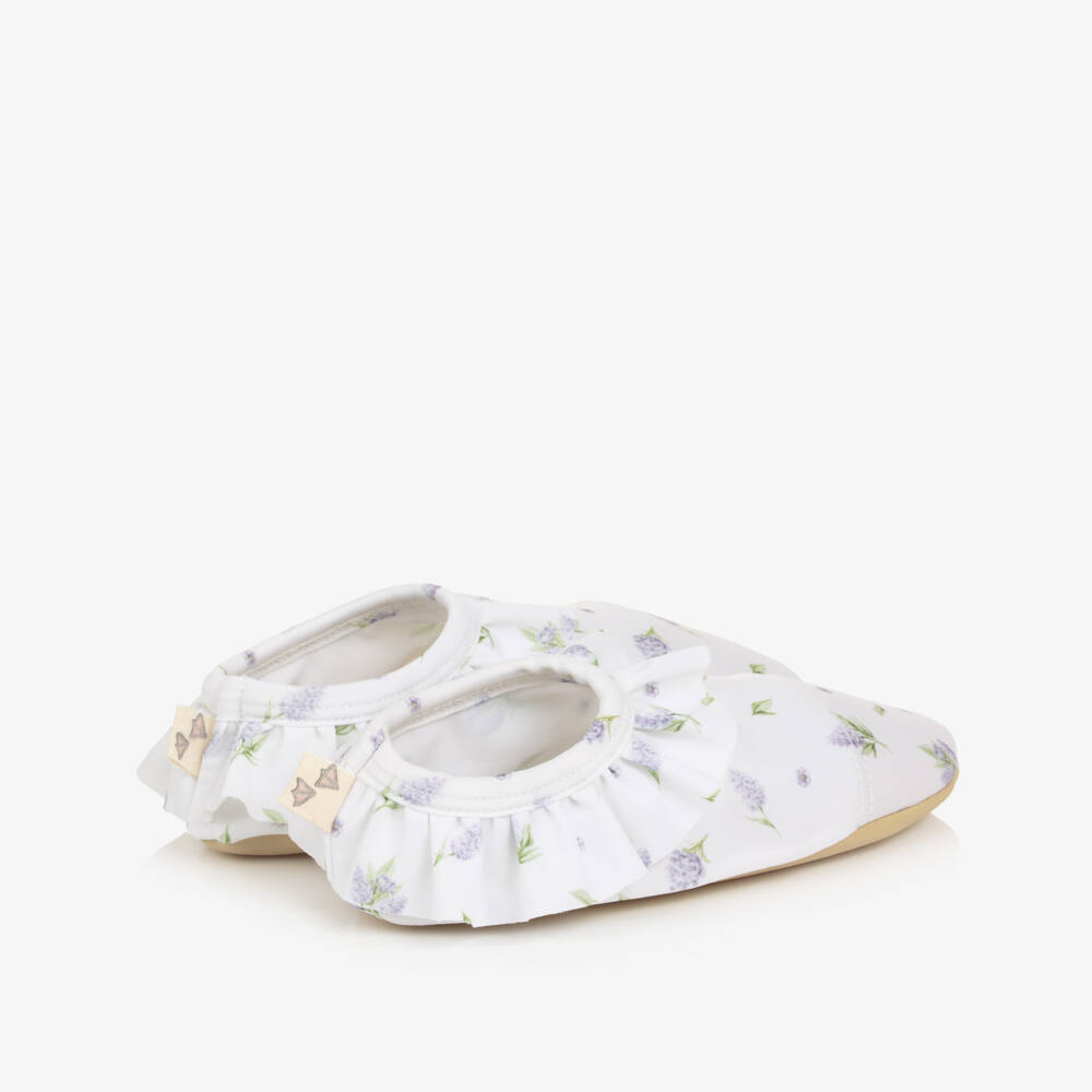 Meia Pata-Girls White & Purple Floral Aqua Shoes (UPF50+) | Childrensalon