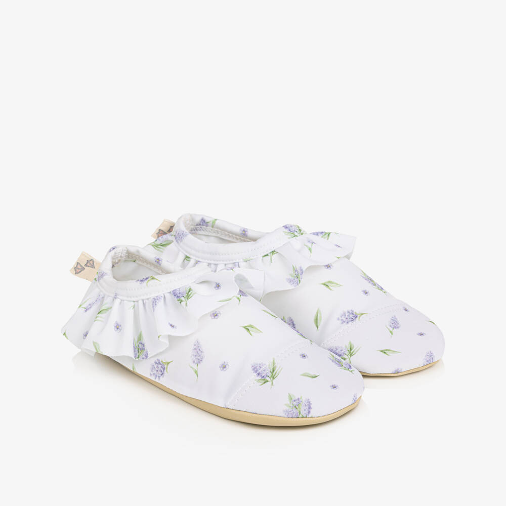 Meia Pata-Girls White & Purple Floral Aqua Shoes (UPF50+) | Childrensalon
