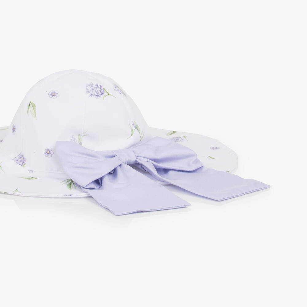 Meia Pata-Girls White & Purple Floral Print Sun Hat | Childrensalon