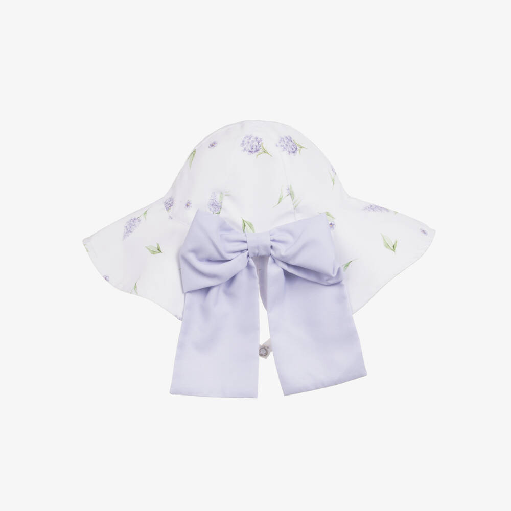 Meia Pata-Girls White & Purple Floral Print Sun Hat | Childrensalon