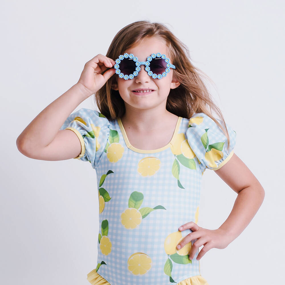Meia Pata-Girls Yellow Lemon Swimsuit with Sleeves (UPF50+) | Childrensalon