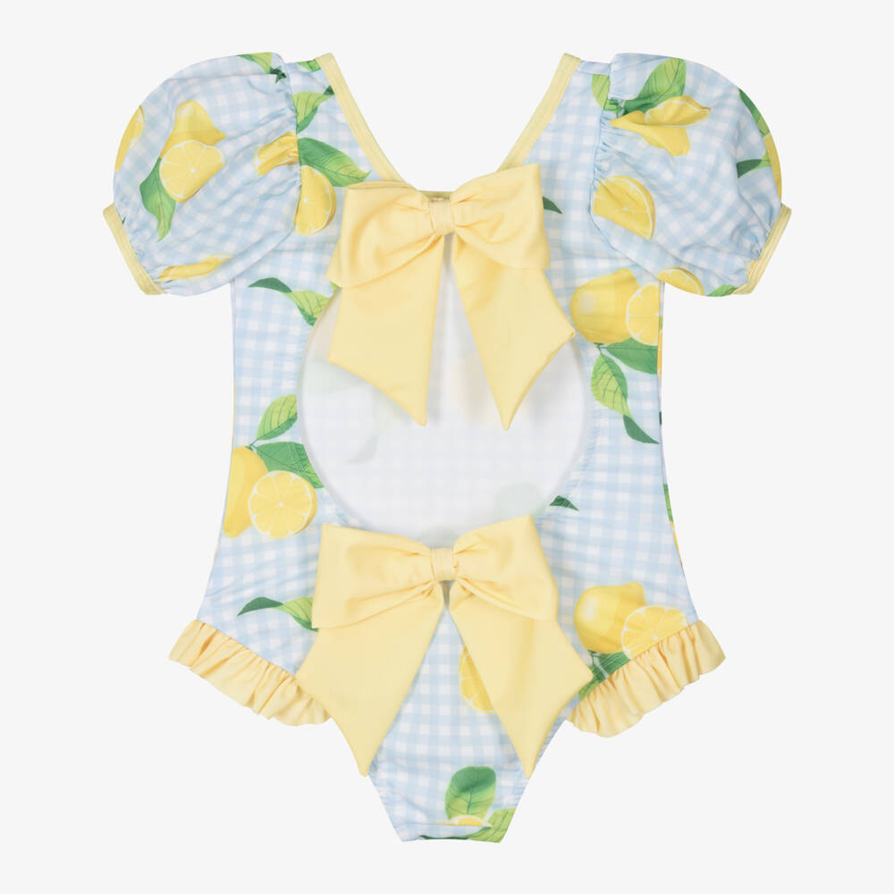Meia Pata-Girls Yellow Lemon Swimsuit with Sleeves (UPF50+) | Childrensalon