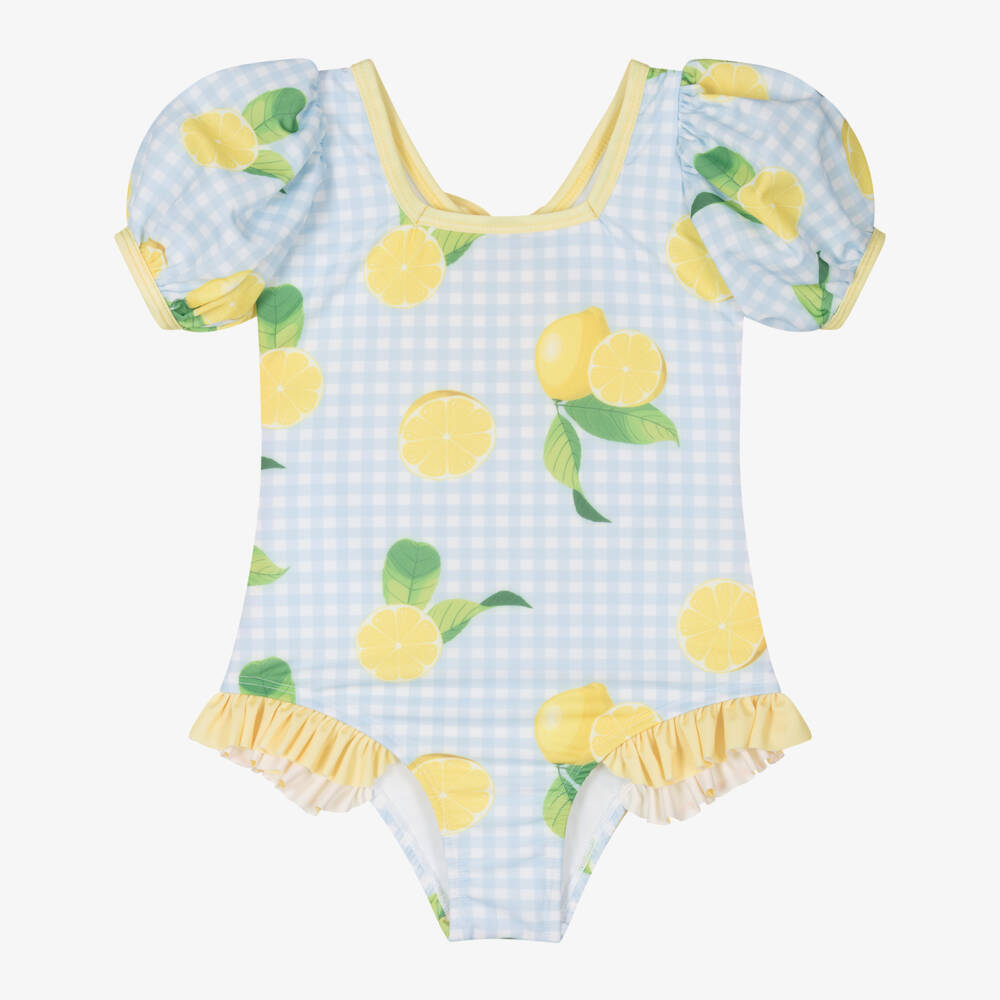 Meia Pata-Girls Yellow Lemon Swimsuit with Sleeves (UPF50+) | Childrensalon