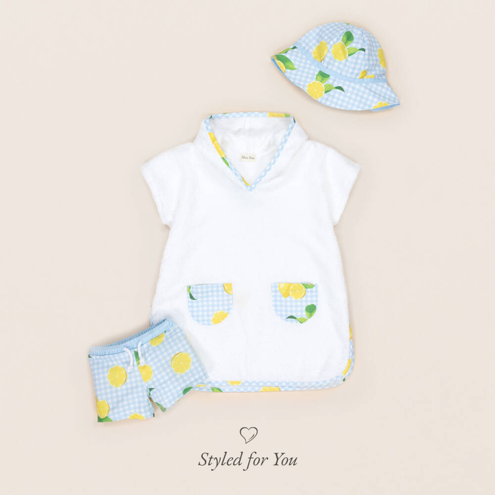 Meia Pata-White Cotton Lemon Print Poncho Towel | Childrensalon
