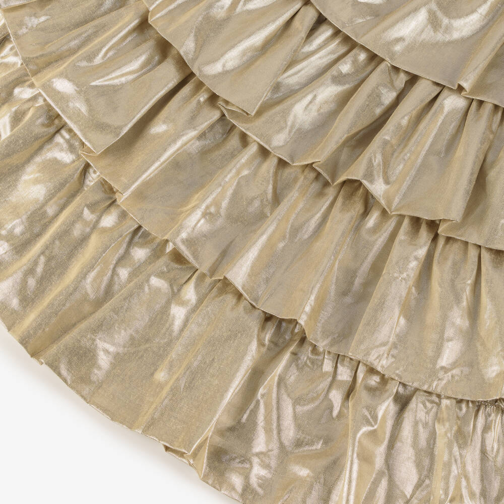 Meri Meri-Girls Gold Lamé Tiered Ruffle Cape | Childrensalon
