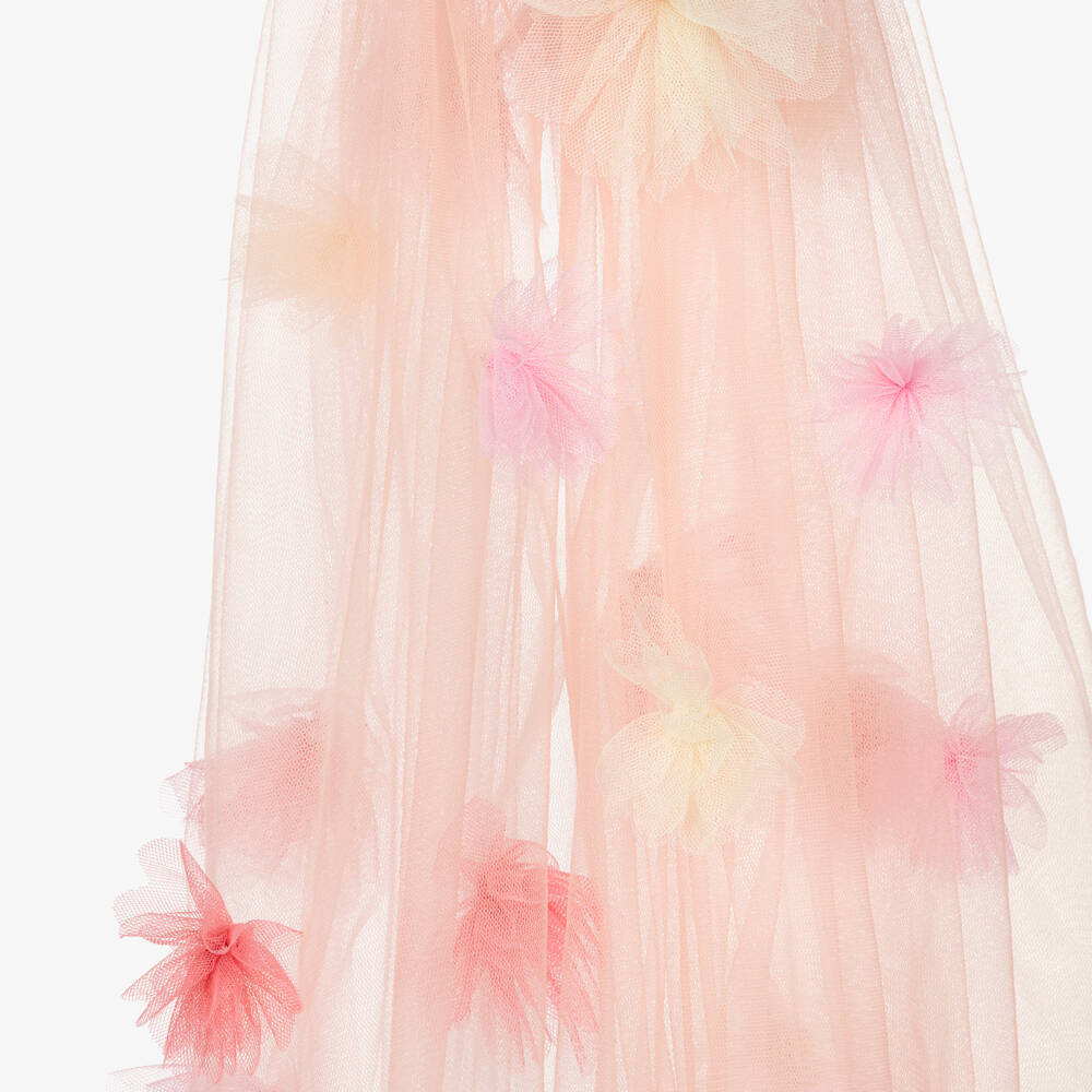 Meri Meri-Girls Pastel Coral Orange Tulle Cape with 3D Flowers | Childrensalon