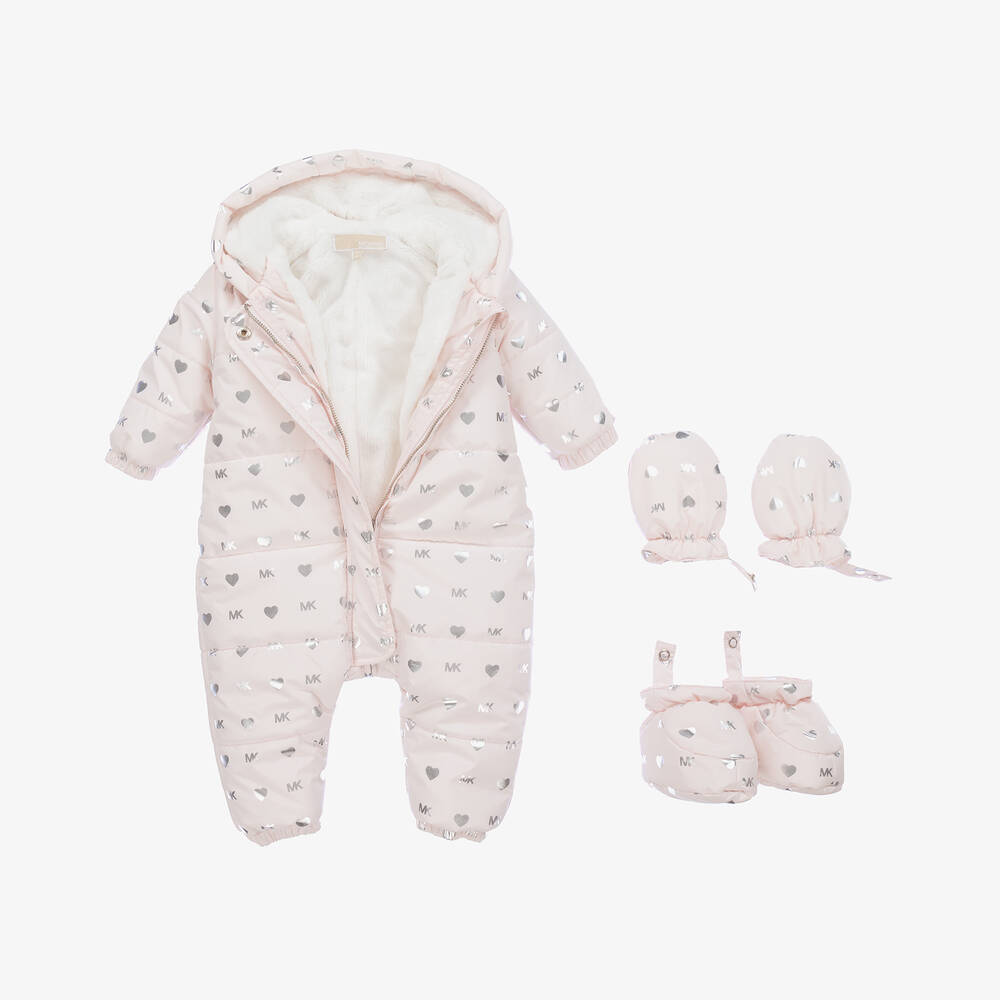 Michael Kors Kids-Baby Girls Pink Monogram Snowsuit | Childrensalon