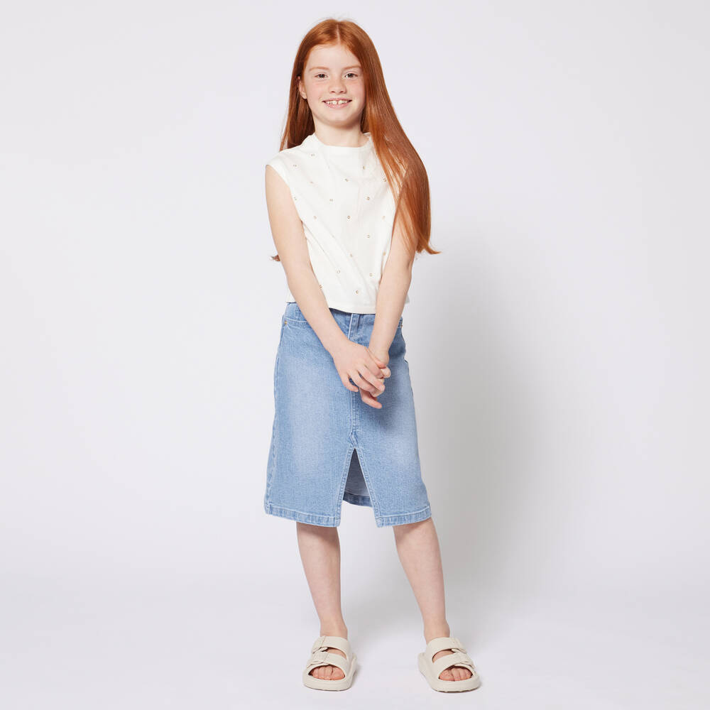 Michael Kors Kids-Girls Blue Denim Midi Skirt | Childrensalon