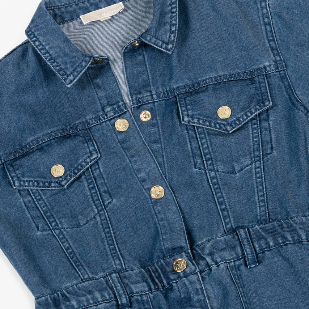 Michael Kors Kids-Girls Blue Denim Playsuit | Childrensalon