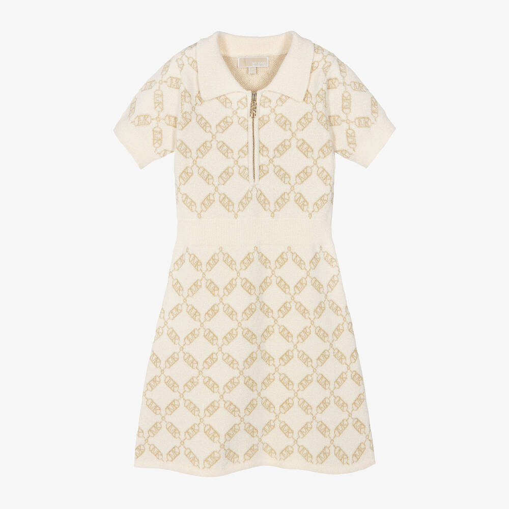 Girls Ivory MK Empire Logo Dress