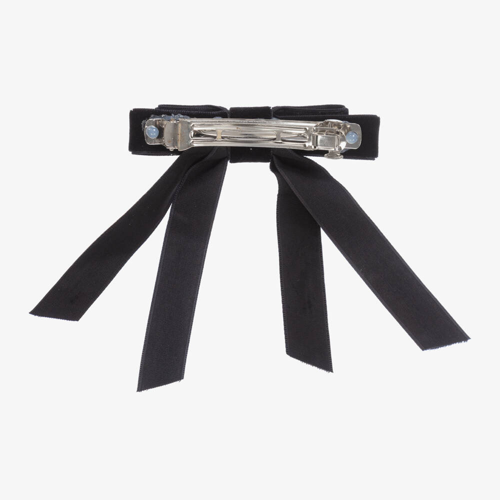 Milledeux-Black Velvet Bow Hair Clip (10cm) | Childrensalon