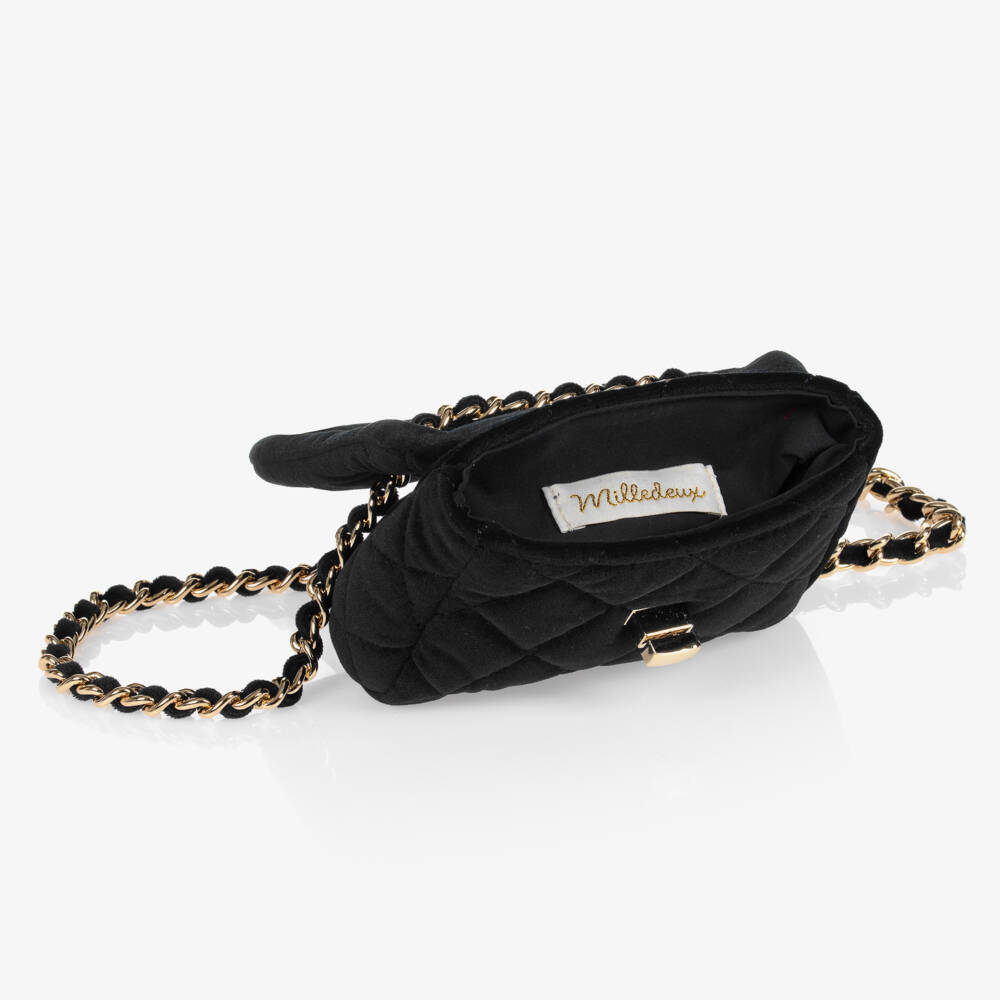 Milledeux-Black Velvet Quilted Bag (12cm) | Childrensalon