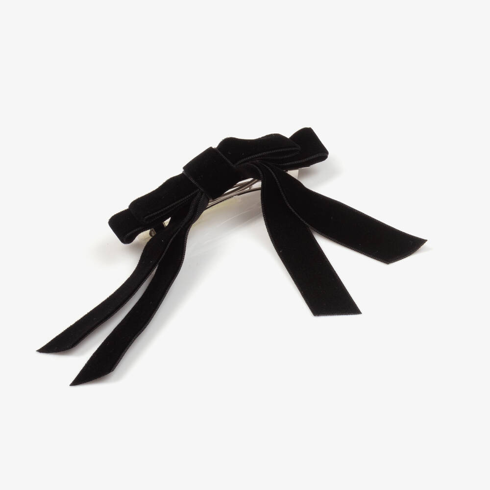 Milledeux-Girls Black Velvet Bow Hair Clip (10cm) | Childrensalon